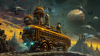 Futuristic School Bus on Alien Planet, school bus, bus, space HD wallpaper