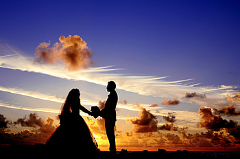 Holidays, Sunset, Clouds, Love, Couple, Pair, Silhouettes, Newlyweds HD wallpaper