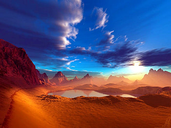 Evening Sands, blue, little lake, clouds, desert, sky, beautiful, nature, mountains HD wallpaper