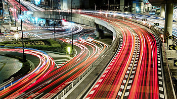 light on city highways in long exposure, night, highways, city, lights, long exposure HD wallpaper