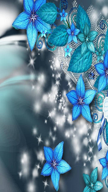 Blue Flowers, blue flower, sparkles, artistic, flower HD phone wallpaper