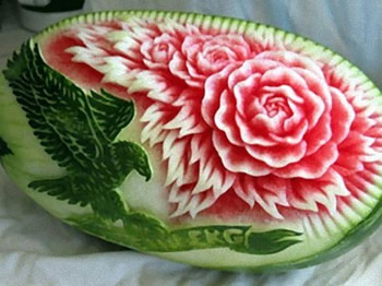 Carved Rose and eagles in melons, nature, melons HD wallpaper