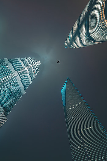 Minimalism, Skyscrapers, Plane, Airplane, Bottom View HD phone wallpaper