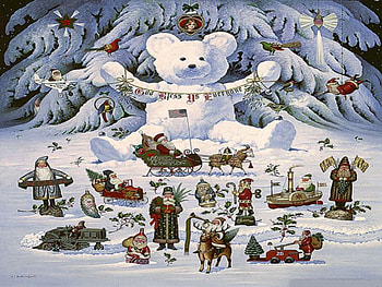 christmas-teddy-and-friends, winter, tree, bear, animals, snow, deer, christmas, december, nature HD wallpaper