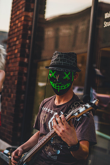 Guitar, Miscellanea, Miscellaneous, Mask, Human, Person, Musician, Guitar Player, Guitarist HD phone wallpaper