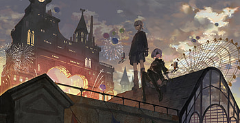 2B Nier Automata 9s, nier-automata, games, artist, artwork, digital-art, pixiv HD wallpaper