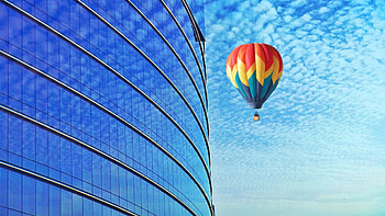 voyage, building, sky, balloon HD wallpaper