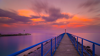 Nature, Sunset, Sea, Horizon, Pier, France, Lighthouse, Port La Nouvelle, Port La Nouvel HD wallpaper