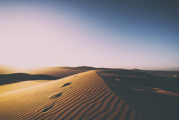 Desert, sunset, clean skyline, sand, dunes HD wallpaper