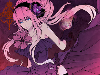 Ebony Luka, pink, black, pretty, flower, megurine, gloves, vocaloid, dress HD wallpaper