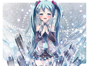 Hatsune Miku, winter, awesome, tears, nice, snow, hatsune, aqua eyes, white, twintail, girl, aqua, anime, pretty, virtual, ice, black, crystals, song, cute, vocaloid, beauty, miku, music, vocaloids, thighhighs, program, skirt, beautiful, diva, tie, aqua hair, cool, idol HD wallpaper