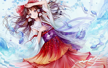 Touhou, girl, fish, water HD wallpaper