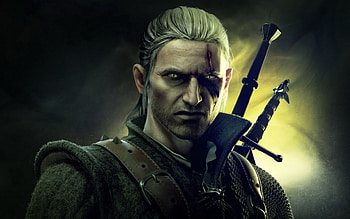 Witcher, sword, art, man, eyes, knight, vampire, fantasy, boy, green, game, fighter, witcher killer of the kings HD wallpaper