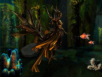 Mermaid in Atlantis, atlantis, mermaid, fantasy, sl HD wallpaper