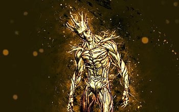 Gold Foil Groot, , brown neon lights, Fortnite Battle Royale, Fortnite characters, Gold Foil Groot Skin, Fortnite, Gold Foil Groot Fortnite HD wallpaper