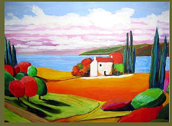 Dreaming of Tuscany, rolling hills, art, house, clouds, trees, tuscany, ocean HD wallpaper