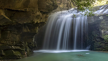 Honey Creek Falls, Big South Fork, Tennessee, pond, river, cascades, trees, forest, rocks, usa HD wallpaper