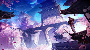 Sakura Castle , castle, artist, artwork, digital-art, deviantart HD wallpaper
