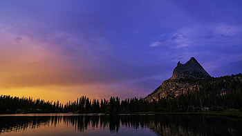 Cathedral Peak, Yosemite, california, colors, landscape, lake, reflections, usa, clouds, sky, water HD wallpaper