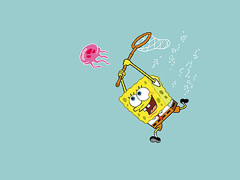 Spongebob Chasing Jellyfish, chasing, jellyfish, squarepants, spongebob HD wallpaper