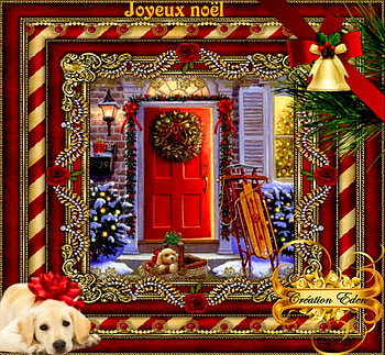 Xmas card, animal, dog, puppy, holiday, door, christmas, tree HD wallpaper