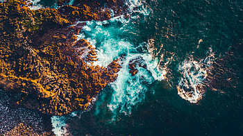Sea, Nature, Waves, Rocks, View From Above HD wallpaper