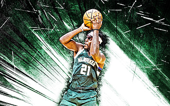 Jrue Holiday, grunge art, Milwaukee Bucks, NBA, basketball, Jrue Randall Holiday, USA, Jrue Holiday Milwaukee Bucks, green abstract rays, Jrue Holiday HD wallpaper