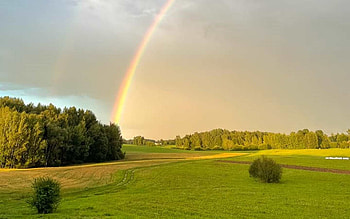 Rainbow over Latvia, landscape, fields, Latvia, rainbow HD wallpaper