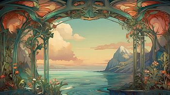 Enchanted Paradise Archway -, Paradise, landscape, ocean, mountain, architecture HD wallpaper