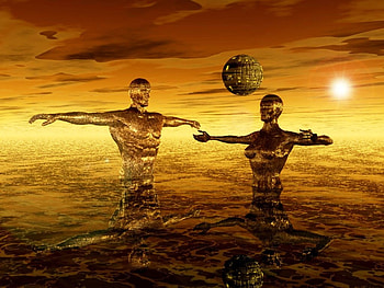 Men and Women in the The Golden Globe, golden, fantasy, globe, man, women, sky HD wallpaper