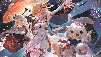 Lumine Paimon Shenhe Genshin Impact HD wallpaper