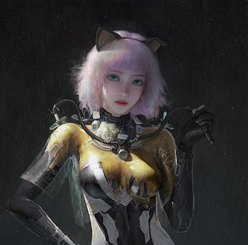 Cat girl, fantasy, ears, girl, aneart, cat, golden, frumusete, art, pink, ane, luminos HD wallpaper