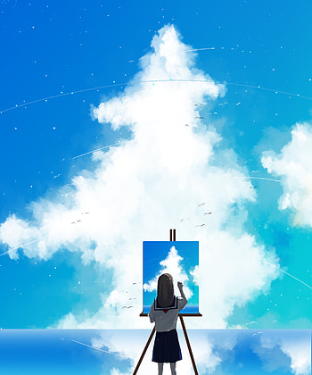 Sky, Art, Clouds, Paint, Canvas, Draw, Artist HD phone wallpaper