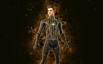 Black and Gold Suit No Way Home Spider-Man, , brown neon lights, Fortnite Battle Royale, Fortnite characters, Black and Gold Suit No Way Home Spider-Man Skin, Fortnite, Black and Gold Suit No Way Home Spider-Man Fortnite HD wallpaper