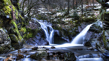 Waterfalls - Mountain Cove Autumn Fantasy Snow Water Winter Creek Nature Stream Belgium Tree Magic Fall HD wallpaper
