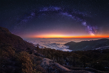 Cloud Landscape Milky Way Nature Night Panorama Sky Starry Sky Stars, nature, sky, clouds, milky-way HD wallpaper