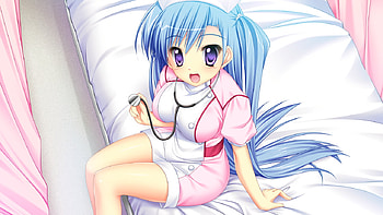 Sweet nurce, game cg, mitsuki aimi, ima mo itsuka mo faruna runa, kamiya tomoe, blue hair, long hair, nurse HD wallpaper