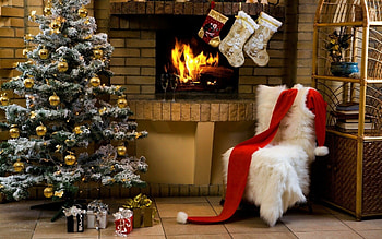 Santa's hat, Christmas Fireplace HD wallpaper