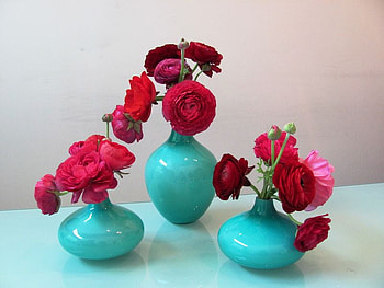 Turquoise Glass, complementary, roses, colors, wonderful, sunshine turquoise, pink, red, flowers, forever HD wallpaper