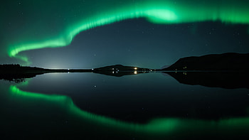 Aurora Borealis Blue Sky Mountains Lights Reflection On Water During Nighttime Nature HD wallpaper