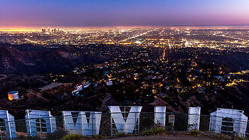 LA nightscape, Hollywood Sign HD wallpaper