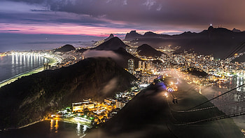 Rio de Janeiro, Mountains, Sea, Nighttime scenery HD wallpaper