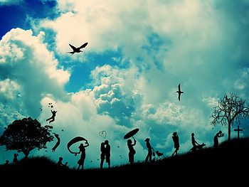 Landscape, People, Sky, Art, Clouds HD wallpaper