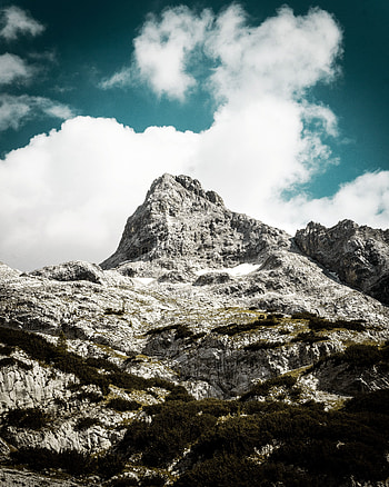 Rocky cliff, mountain, clouds HD phone wallpaper