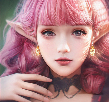 Elf girl, frumusete, earrings, pink, fantasy, face, luminos, hair, elf, art HD wallpaper
