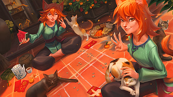 Happy Lunar New Year - Year of the Cat, fantasy, woman HD wallpaper