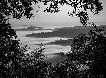 Landscape, Nature, Mountains, Fog, Bw, Chb HD wallpaper
