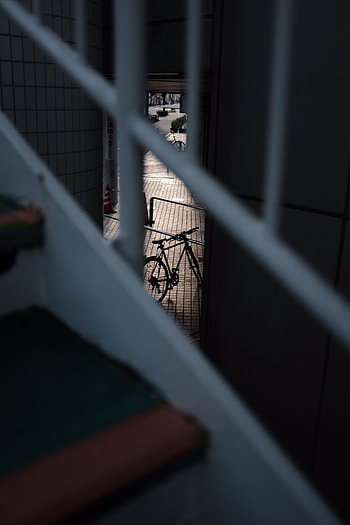 Building, Dark, Ladder, Stairs, Street, Bicycle HD phone wallpaper