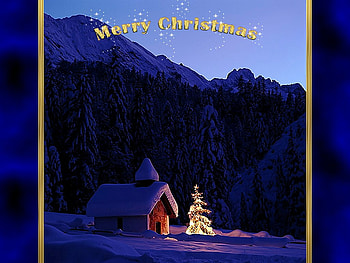 Christmas cabin, winter, blue, snow, christmas, mountain HD wallpaper