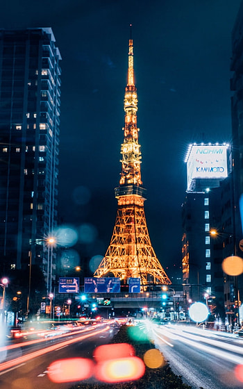 Tokyo Tower Nights: Urban Glow Time-Lapse, time lapse, skyscraper, bokeh, building, Japan, city, night, Tokyo, man made, Tokyo Tower HD phone wallpaper